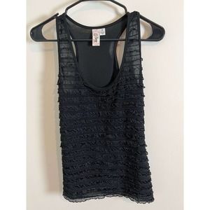 L8teR Pretty Black Lacy Mesh Ruffle Tank Top Small